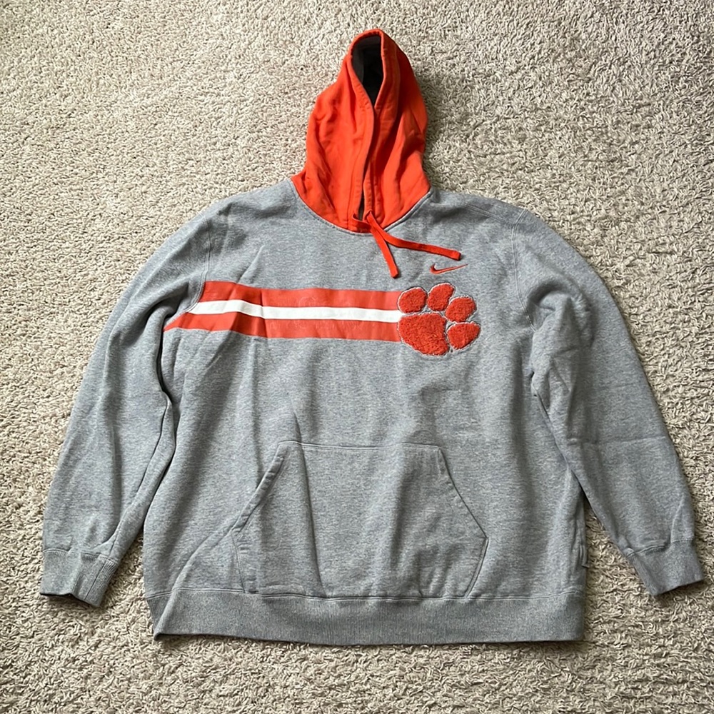 EUC Men’s Nike Gray/Orange Clemson Tigers Hoodie 443470-063 Size XXL